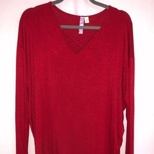 Red Long Sleeve Flowy T-Shirt